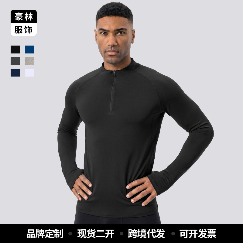 Fabricantes personalizados de entrenamiento de gimnasio de secado rápido ropa de compresión de hombre camiseta deportiva de manga larga con media cremallera