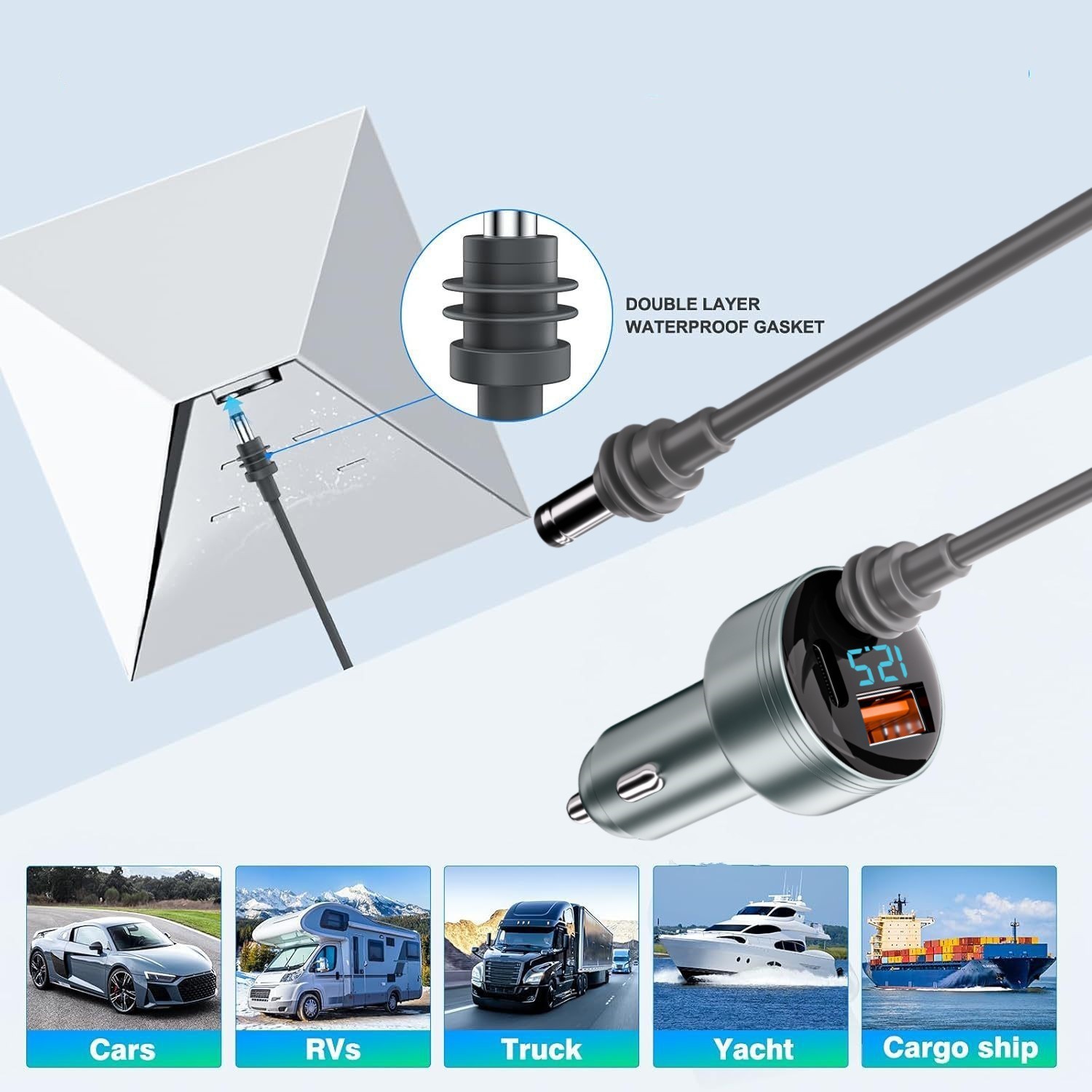 Cross-Border New Dc Car Charger Mini Digital Display Car Charger Suitable for Fourth Generation Mini Car Charger One to Three