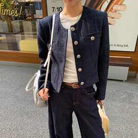 小香风短款外套女韩版2026秋冬新款长袖气质圆领法式纽扣时尚夹克