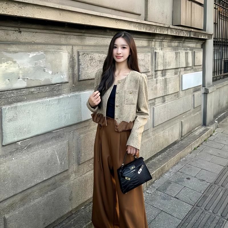 小香风套装女秋季新款高级感时尚短款外套西装阔腿裤两件套|undefined