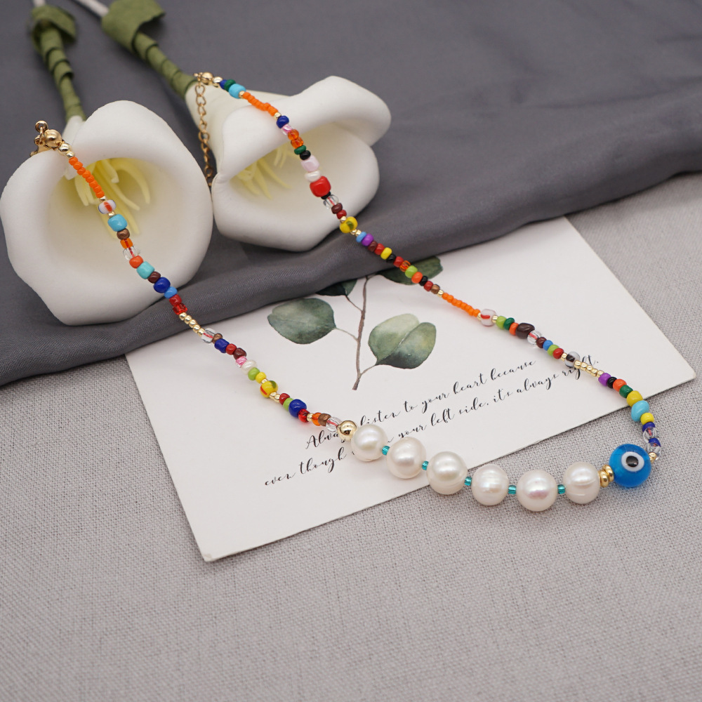 Retro bohemian freshwater pearl color bead necklacepicture5