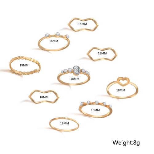 Cross-border best-selling simple new hollow love ring European and American style geometric wave-shaped 9-piece ring set