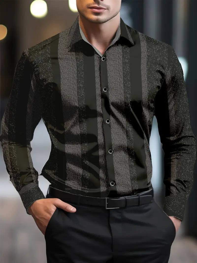 2024 Comercio exterior de Amazon Moda transfronteriza Casual Camisa de manga larga de hombre geométrico a rayas de todo fósforo MB12