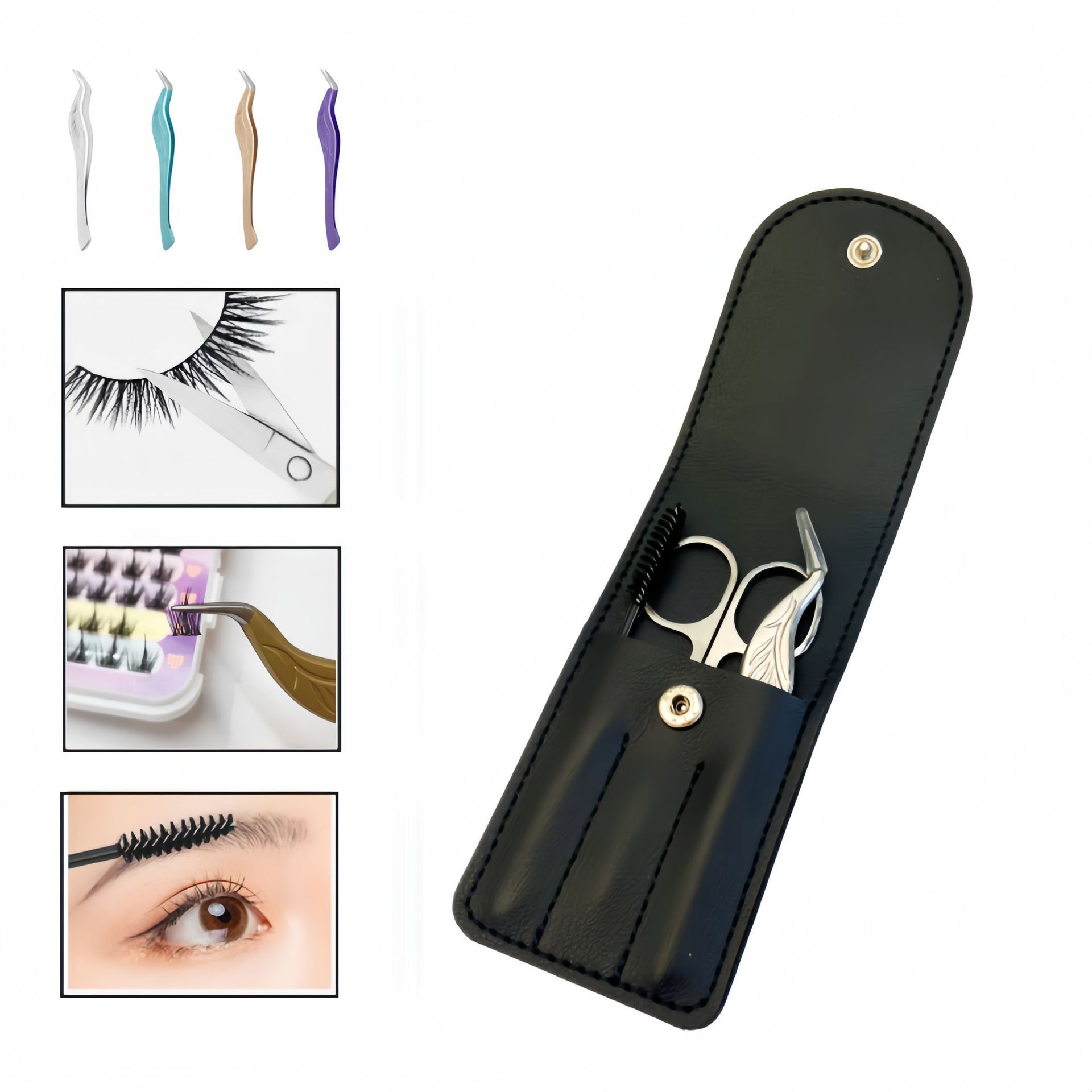 Manufacturer's three-piece beauty tool set, eyebrows, false eyelashes, tweezers, beauty scissors, makeup brushes, cross-border direct supply