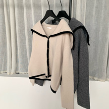 海军领显瘦开衫撞色韩系羊毛衫濮院实体批发四季青女装新品