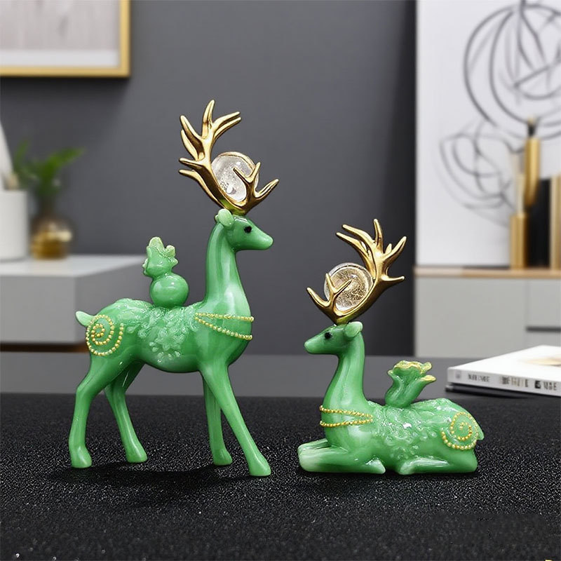 High-End Chinese-Style Fortune-Attracting Couple's Handmade Deer Figurine, Simple and Luxurious Home Decoration for Living Room Tv Cabinet