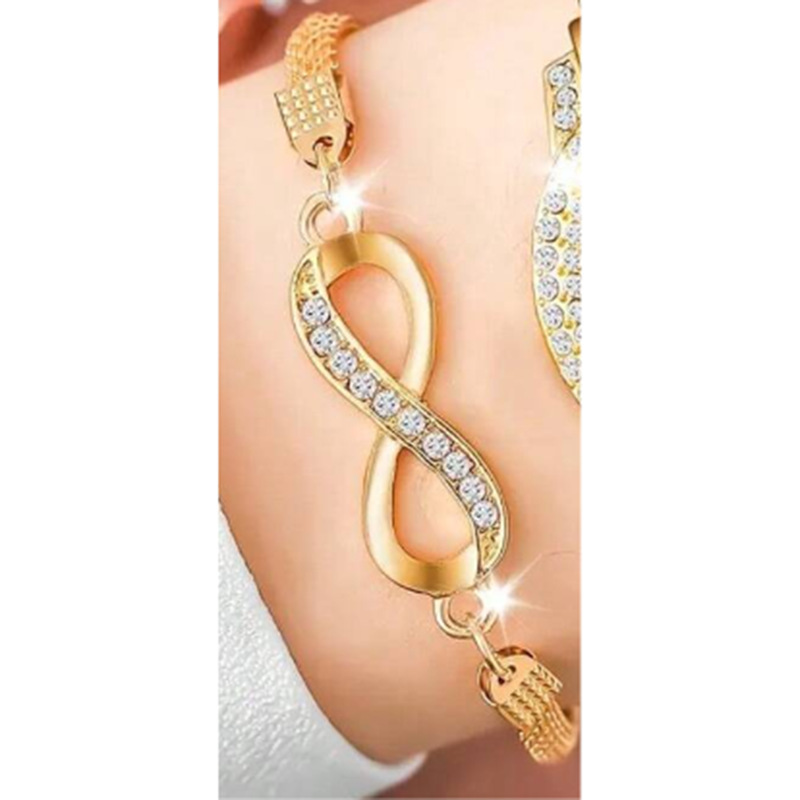 European and American Niche Infinite Figure-Eight Bracelet Fashion Commuter Versatile Flat Snake Chain Diamond-Studded Infinity Symbol Alloy Bracelet