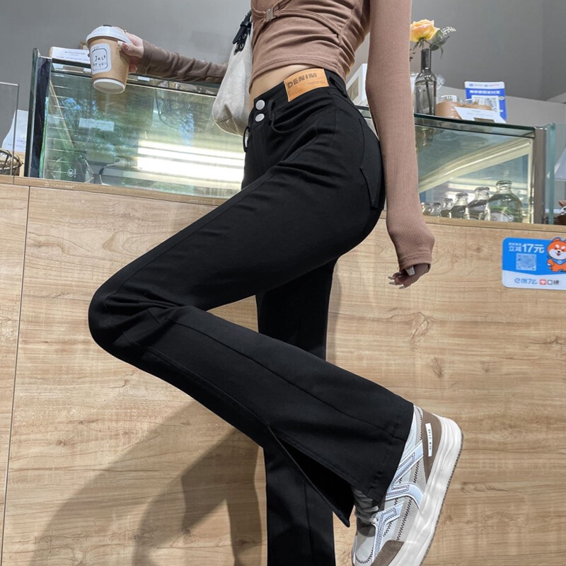 High-Waist Split Jeans Women's Black Straight Stretch Slim-Fit Micro-Horn Pants Wide-Leg Pants High-Waist Split Jeans Women's Black Straight Stretch Slim-Fit Micro-Horn Pants Wide-Leg Pants