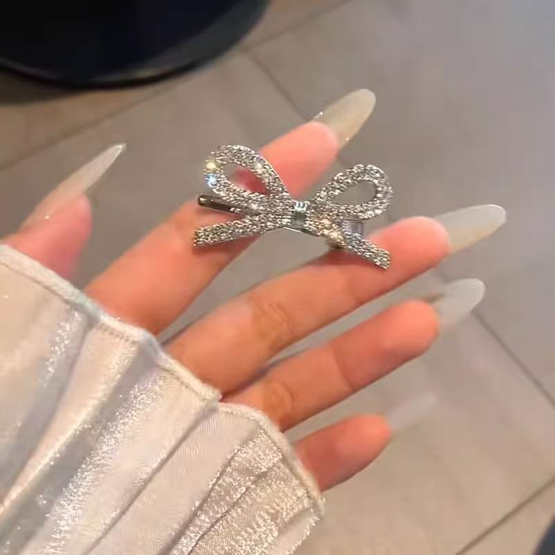 Sparkling Rhinestone Bow Hairpin Side Forehead Bangs Small Clip Duckbill Clip Girl Hairpin Popular Hair Accessories