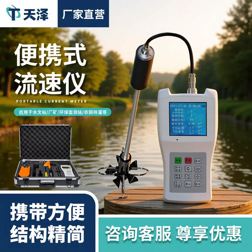 旋桨式便携式流速仪应急流速测算仪水文站直读手持式水流测速仪