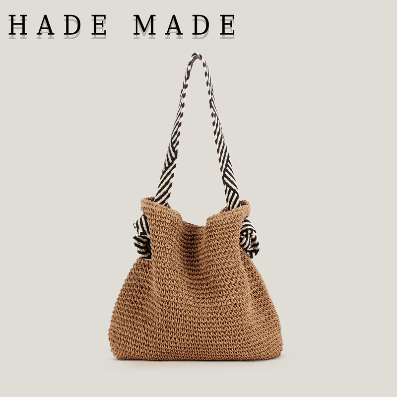 Dropshipping Korean Style Navy Style Versatile Paper Rope Woven Bag Knotted Shoulder Strap Holiday Niche Shoulder Bag Beach Bag
