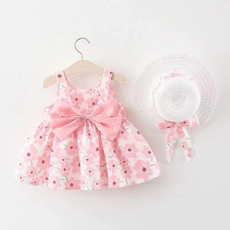 Summer sleevless dress girl's with bow, 1234 years, flowered