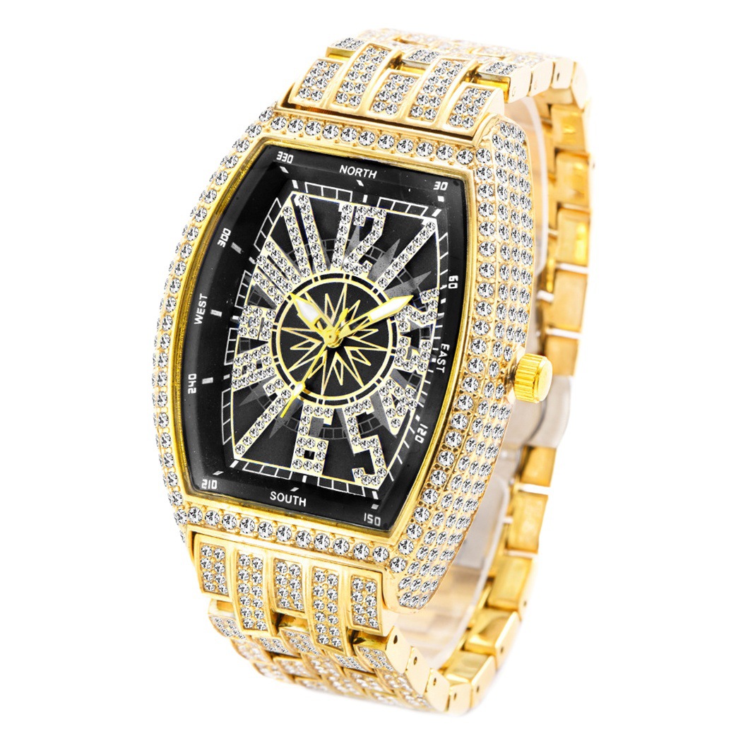 MISSFOX reloj de comercio exterior FM cielo estrellado personalidad de la moda digital en forma de barril completo diamante gran dial reloj de hombre