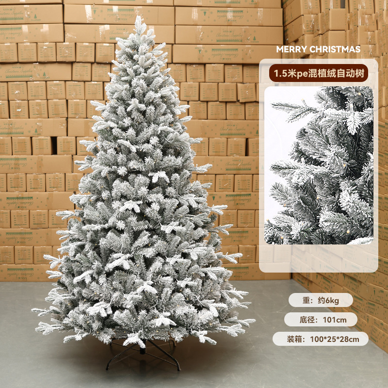 Nuevo árbol de Navidad pe blanco transfronterizo flocado árbol automático de nieve gran decoración de Navidad decoración de decoración