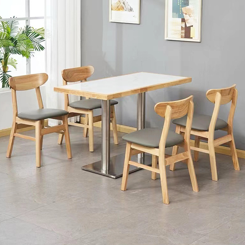 테이블 1개, 의자 4개, 리얼 슬레이트 원목 가장자리, 회색 쿠션