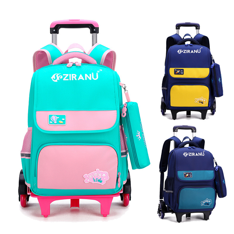 Pescado natural estudiante de la escuela primaria trolley mochila 3-6 grado niño ligero reducción de la carga de protección de la columna vertebral mochila