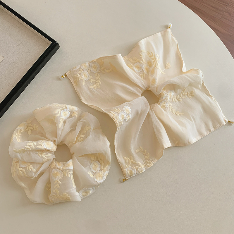 高级感重工绣花方巾大肠发圈女方形扎头发丸子头侧低马尾发绳头绳|undefined