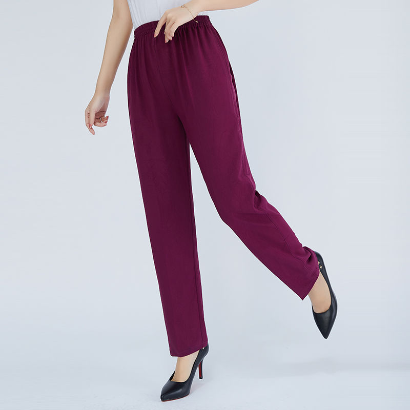 Middle-aged and elderly summer thin mulberry silk women's pants elastic high waist mother silk long pants loose casual nine-point pants