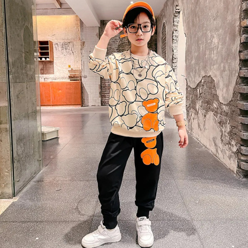 Autumn children's clothing, boys' suits, spring and autumn, medium and large children's long-sleeved sweatshirts, casual pants, sportswear two-piece sets, trendy