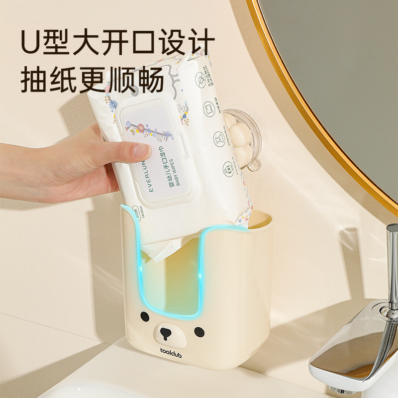 Ventosa Toallitas húmedas Caja de almacenamiento Toallitas húmedas de cocina montadas en la pared Estante de almacenamiento Papel higiénico húmedo Toallitas de lavado de cara Caja de papel