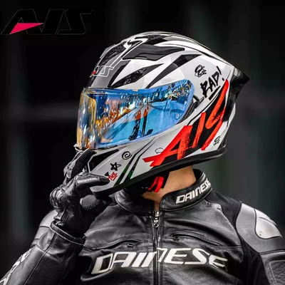 Ai Shi Helmet Motorcycle Full Motosiklet kaskı (dəbilqə) - white-spider-symphony-blue-common-day-and-night-expensive-20-m