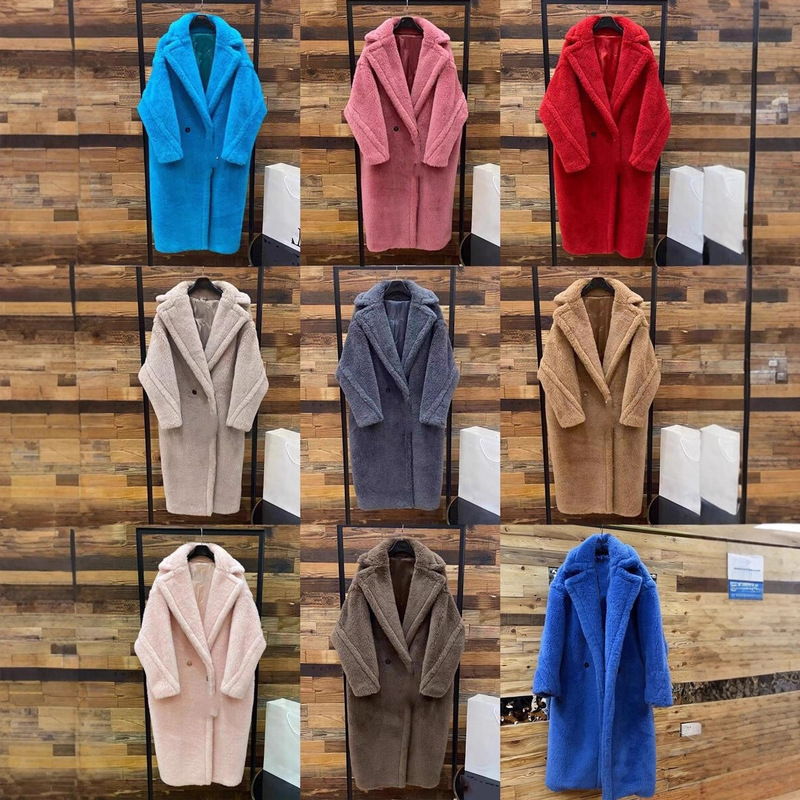 White Water Women's Warm Large Quilt Teddy Bear Stuffed Coat Women's Winter Warm and Environmentally Friendly Fur Long Jacket