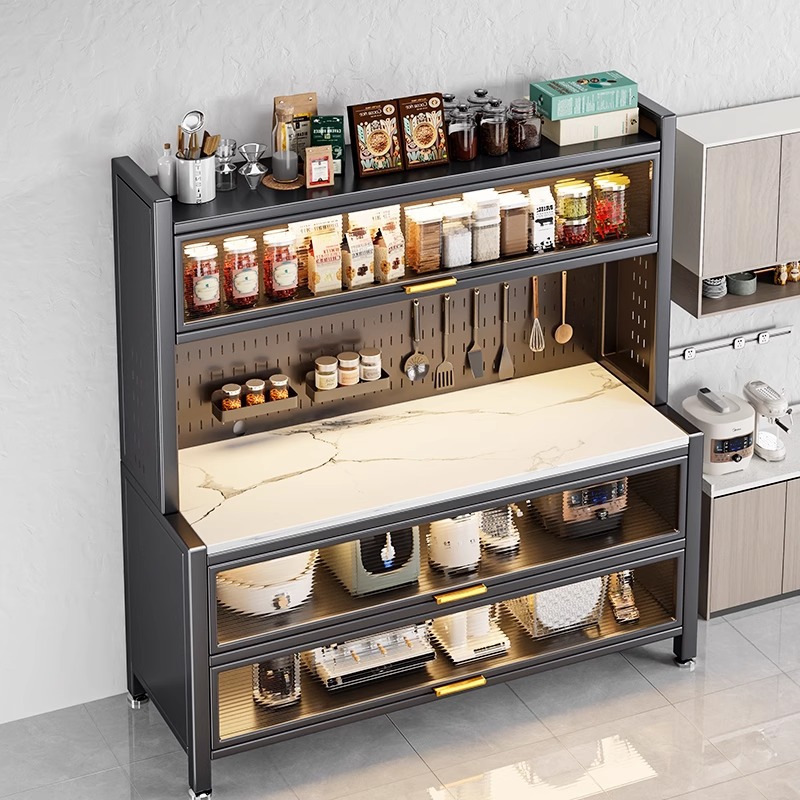 주방 수납 선반, 바닥에서 천장까지 이어지는 다층 캐비닛, 전자레인지 선반, 찬장, 다기능 수납 석판 식탁 수납 캐비닛