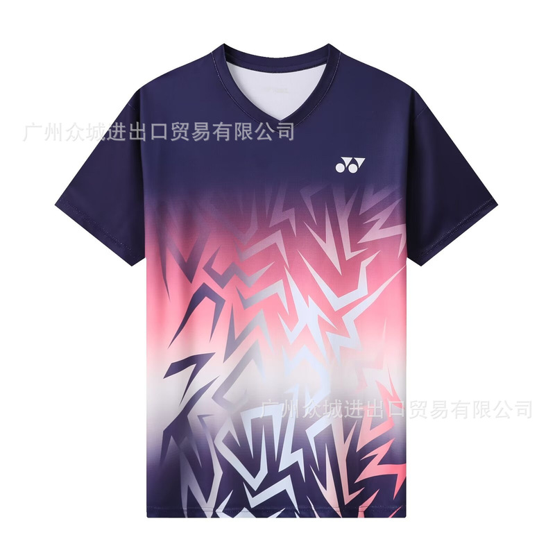 夏の新型yyバドミントン服男女半袖試合服子供通気訓練服速乾運動tシャツ印字|undefined