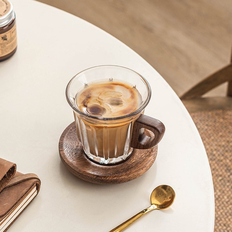Transfronterizo sucio taza de café blanco australiano exquisito vidrio casero italiano taza de latte set de nuez