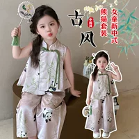 Новый китайский костюм Cheongsam для девочек 2025 новый детский национальный ветер Baby тонкий костюм Panda Hanfu