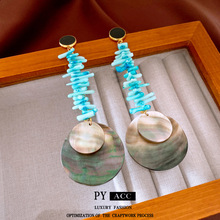 钢针竹节圆形贝壳耳环海边度假风百搭气质耳钉时尚个性耳饰女批发