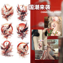 仙鹤纹身贴个性男女手臂中国风小清新大图红丹顶鹤高级感