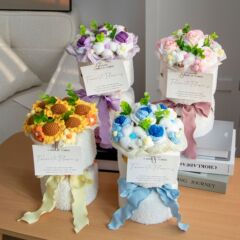 手作りのひまわりの花、七夕のバレンタインデーギフト、ニット糸の花束、小香風の造花、母の日のギフト