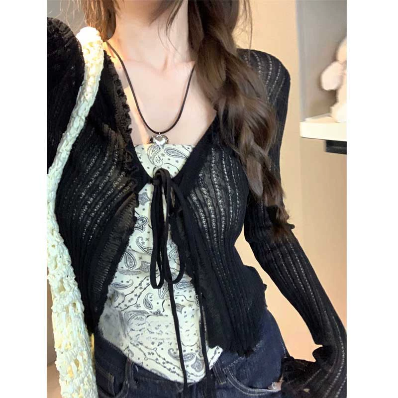 Пspring design knitted short cardigan, Korean style, trend of season, sun protection