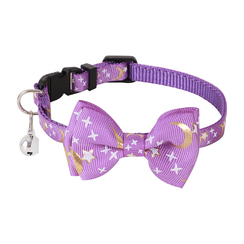 Nuevo collar de mascotas estampado de oro correa arco estrella luna collar de gato collar de perro. Gato de vacaciones lujoso