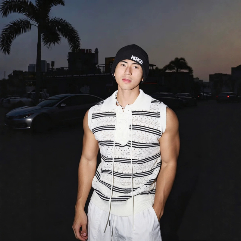 Cross-Border Knitted Strap Design Vest with Classic Fashion Color-Blocking Stripes, Sleeveless Shawl Vest, New Summer Style Cross-Border Knitted Strap Design Vest with Classic Fashion Color-Blocking Stripes, Sleeveless Shawl Vest, New Summer Style
