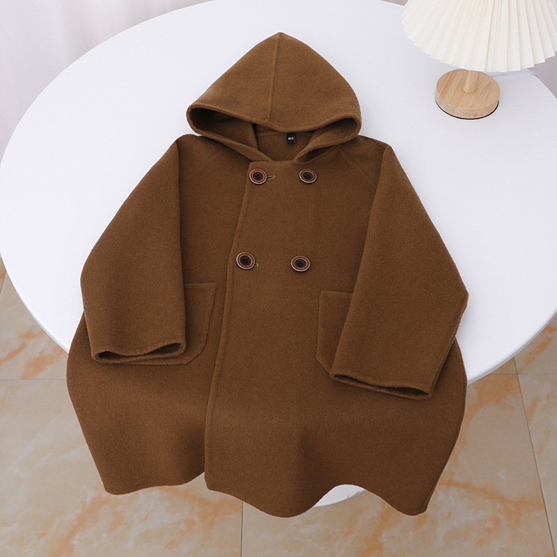 2025 Autumn and Winter Kidsren's Double-Sided Woolen Woolen Outwear Kidsren's Korean Style Mid-Length Girls' Outwear Magic Hat