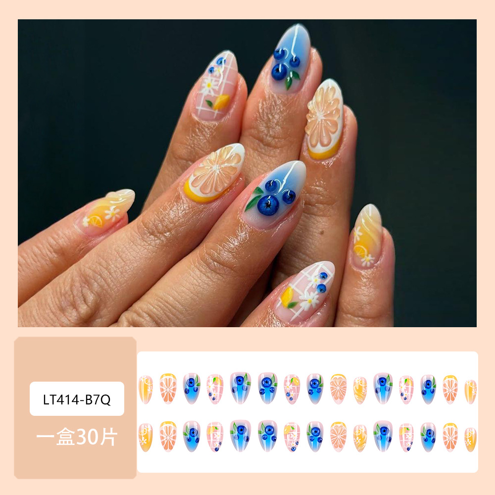 Comercio exterior 3D estereoscópico blueberry gradiente 30 piezas de vacaciones de verano manicuras blanqueadoras ins manicuras falsas lotes mixtos