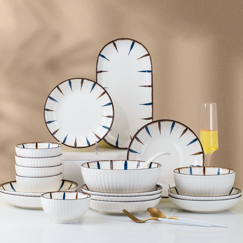 網紅日式碗碟套裝陶瓷餐具家用飯碗盤子送禮餐具碗筷套裝禮品批發