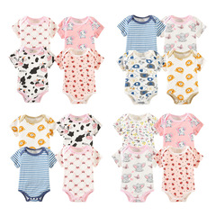 赤ちゃんの服の春と秋の三角は半袖の男女の宝の綿の0-1歳の連体の服の女の子のお尻の服の2025を登ります。