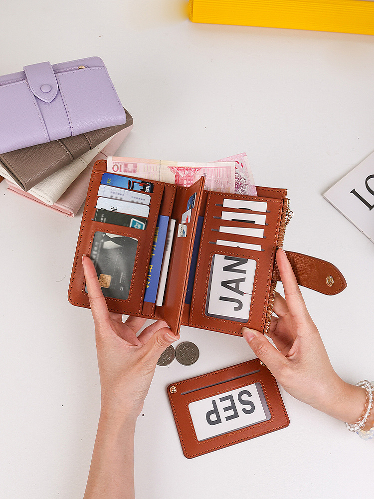 Comercio exterior bolso de damas largo nuevo bolso de tarjetas de color sólido de alta calidad multifunción gran capacidad bolso de tarjetas de cambio plegable