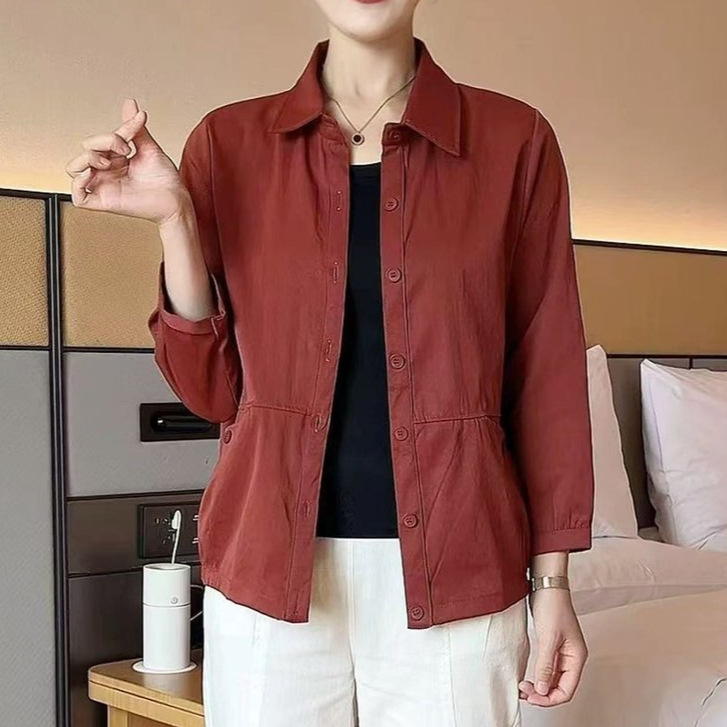 一件代发直播爆款2025春秋季新款妈妈装纯色短外套薄款衬衫女上衣|undefined