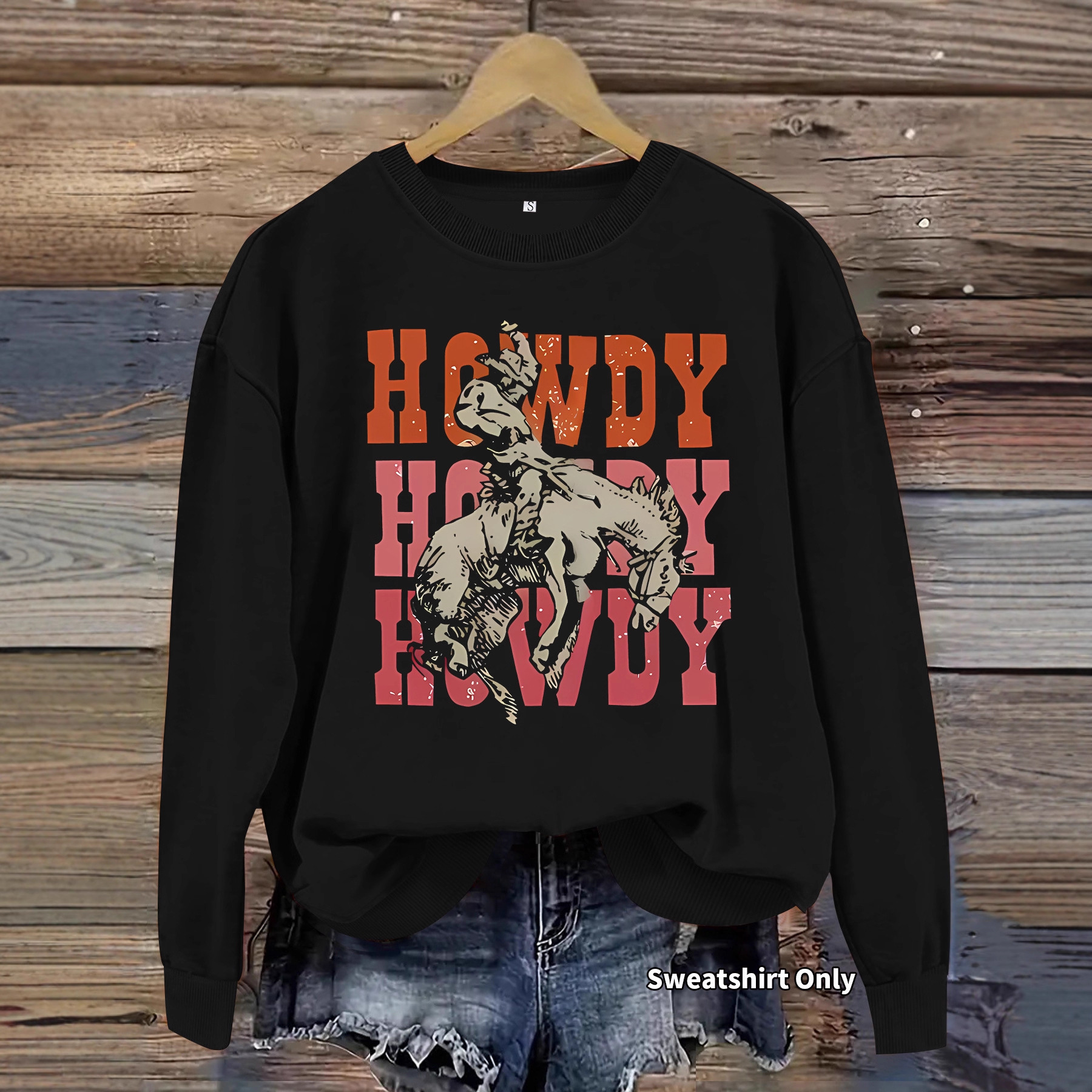 European and American Cross-Border Foreign Trade New Style Cowboy Print Sweatshirt Round Neck Sweatshirt Fashionable Casual Long-Sleeved Top