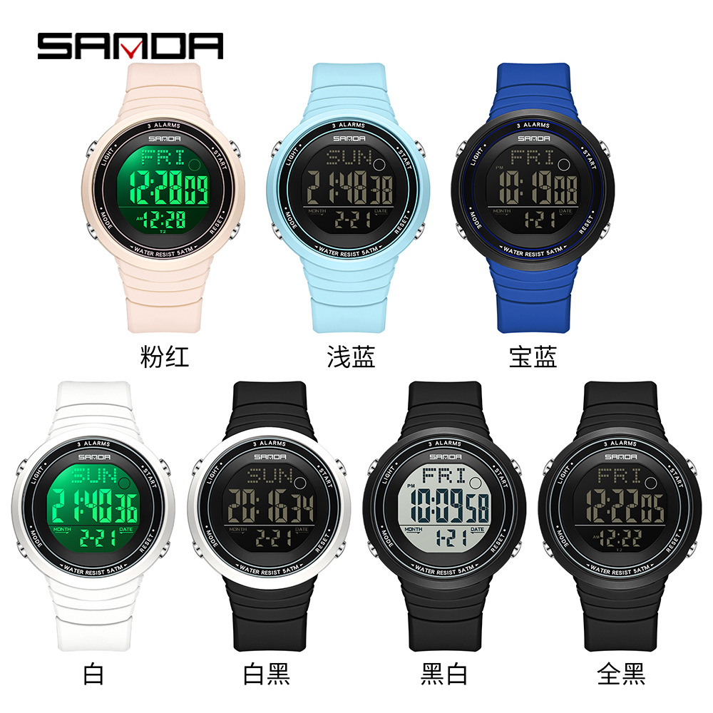Sanda moda masculina y femenina silicona correa de reloj electrónico impermeable multifuncional reloj deportivo ligero y delgado de una sola pantalla luminosa