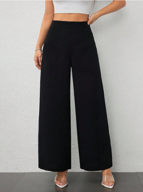 Pantaloni a gamba larga donna autunnali casual fluidi sfiancati_voghion.com