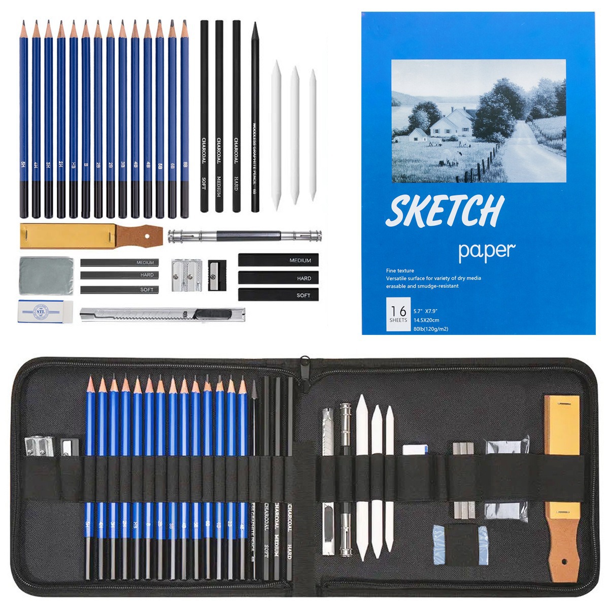 Envío gratuito 35 piezas bosquejo lápiz traje principiante arte pintura kit conjunto completo traje transfronterizo Amazon