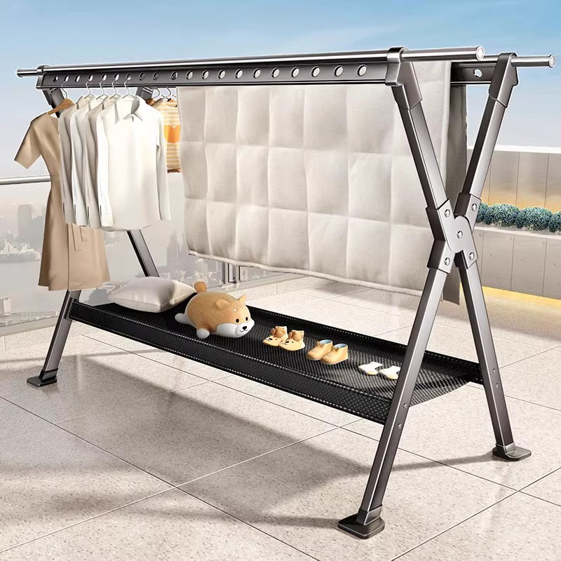 Drying Rack Balcony Household Floor-Standing Folding Drying Rack Clothes Bar Indoor External Hanging Clothes Telescopic Drying Quilt Artifact