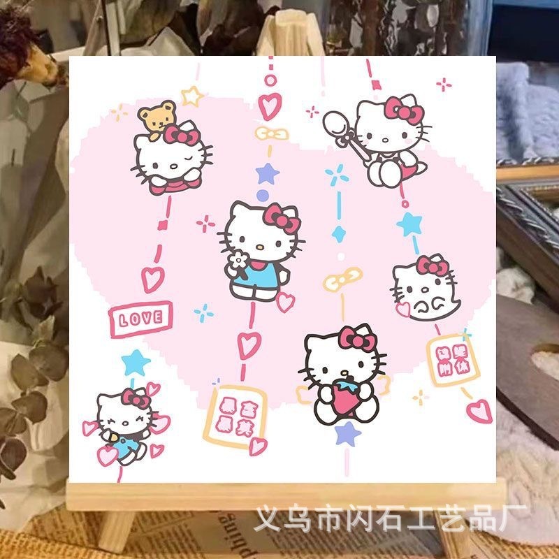 个性甜酷HelloKitty凯蒂猫数字油画diy手绘丙烯油彩画手工装饰画|undefined