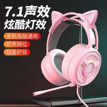 潘森PSH-200猫版粉晶头戴式有线电台式笔记本电脑游戏耳麦耳机