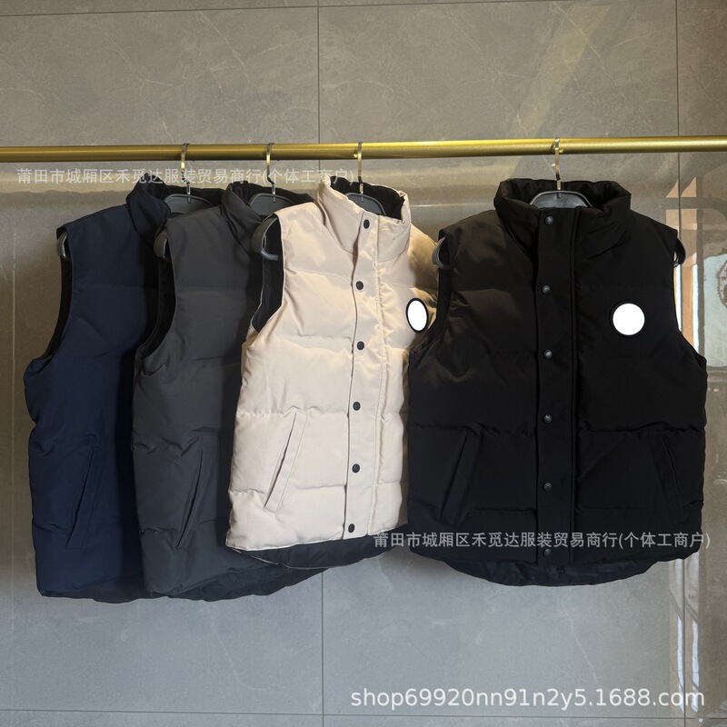 Cross-Border Trade Goose down Stand-Collar Vest with Diagonal Pockets, Black Label, Unisex, Autumn and Winter Trendy Versatile Style